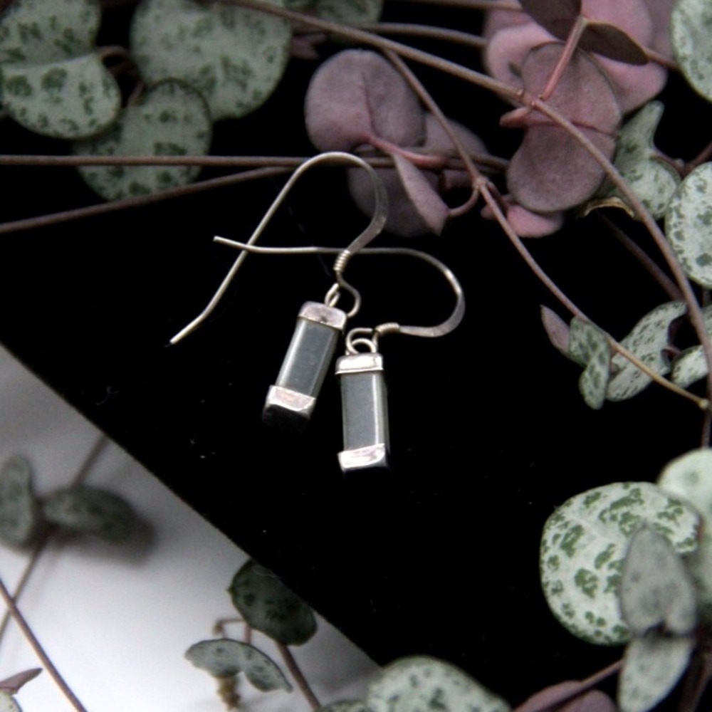 Quartz pendulum Dangle Drop Earrings Sterlingโ Silver Geometric French Wire Hook